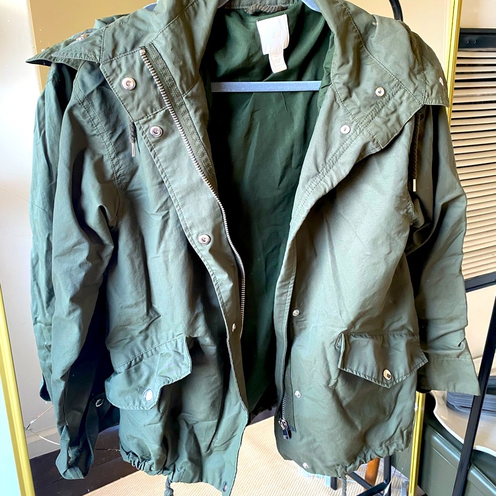 H&M green cargo zip up jacket